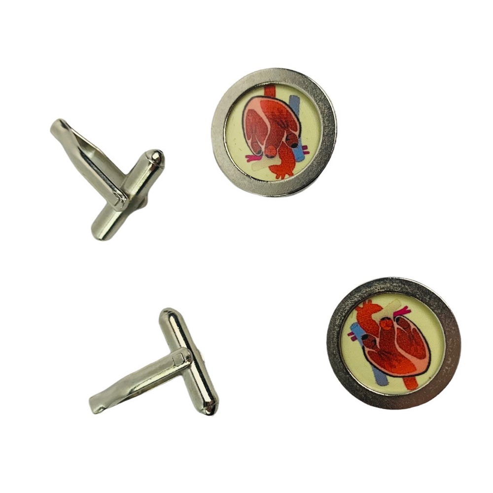 Cufflink Parts 4 Pieces Bullet Back Resin Round Anatomical Heart